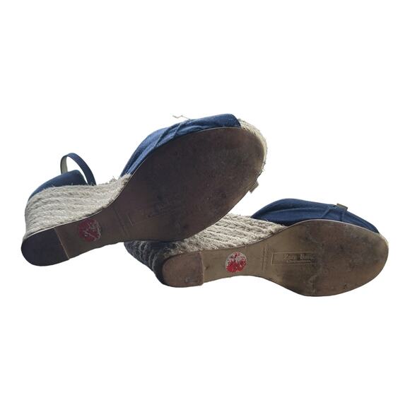 Zara Basic Collection‎ Wedge Open Toe Espadrille  Size 39/7.5 Blue Wedge Heels - Picture 6 of 6